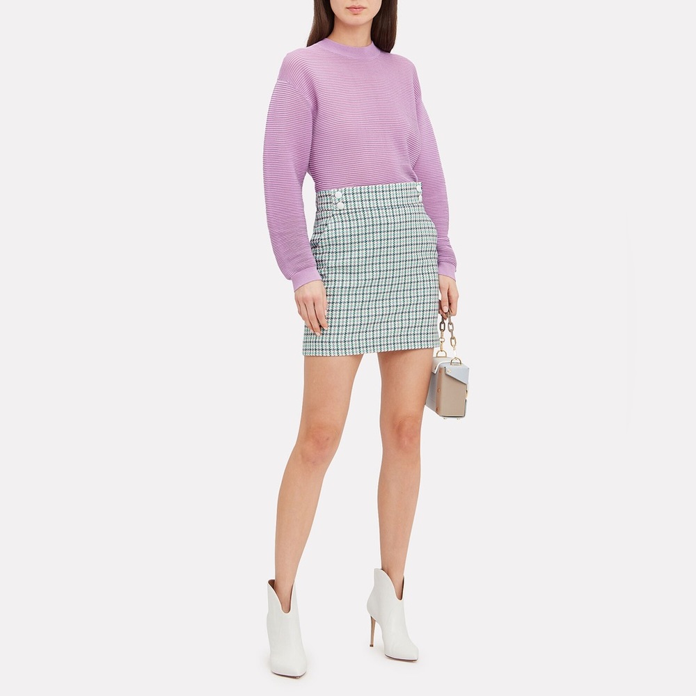NWT $375 Veronica Beard Arezzo Turquoise Houndstooth Mini Pencil Skirt Size 2